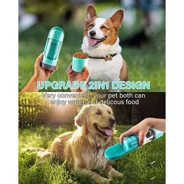 KungFuPet Dog Water Bottle with Filter, Portable 2 in1 Dog Water Bottle Cup with Food Container Pet Cat Leak Proof Water Dispenser for Outdoor, Walking BAP Free