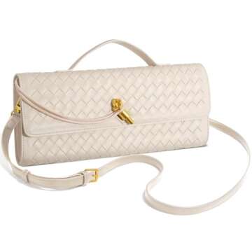 NEWROGENG Woven Clutch Purse - Stylish Evening Bag for Women - Cream White