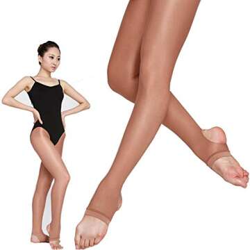 Ladies Little Girls'Ultra Sheer Pantyhose Tights Stockings Nylon Women's Stirrup Ballet Dance Shimmer Tights (Adult XLA, Toast)