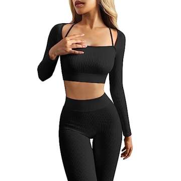 OQQ Women's Seamless Ribbed Yoga Workout Set