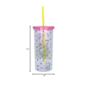 Silver Buffalo Sanrio Hello Kitty Plastic Tall Cold Cup with Lid and Straw, 20 Ounces