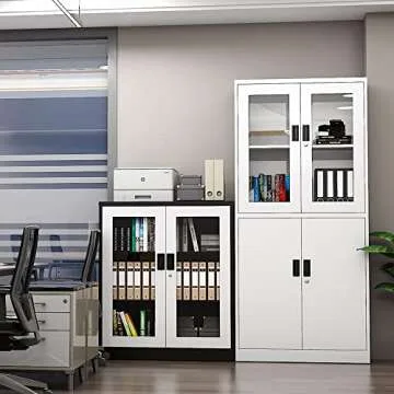 Letaya Storage Cabinet with Doors and Shelves,71" Steel Locker Acrylic Glass Door with Lock, for School Home Office