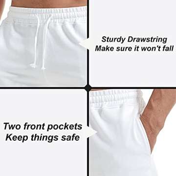 AIMPACT Mens Short Athletic Running Sweat Shorts 5 Inch Inseam Cotton Soft Lounge Jogging Workout Gym Casual Shorts with Pockets (White S)
