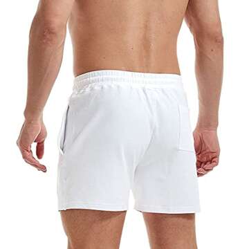 AIMPACT Mens Short Athletic Running Sweat Shorts 5 Inch Inseam Cotton Soft Lounge Jogging Workout Gym Casual Shorts with Pockets (White S)