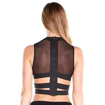 iHeartRaves Cross Faded Sheer Mesh Strappy Crop Top (Black, Small)