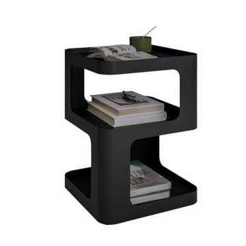 XIV Side Table, Small End Table, Modern Nightstand, Accent Bedside Table, 3 Tier Night Stands, Metal Bed Side Table for Living Room Bedroom Outdoor Entryway, No Assembly Required (Black, Square)