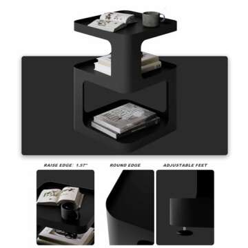 XIV Side Table, Small End Table, Modern Nightstand, Accent Bedside Table, 3 Tier Night Stands, Metal Bed Side Table for Living Room Bedroom Outdoor Entryway, No Assembly Required (Black, Square)