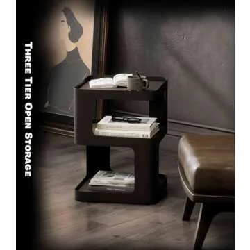 XIV Side Table, Small End Table, Modern Nightstand, Accent Bedside Table, 3 Tier Night Stands, Metal Bed Side Table for Living Room Bedroom Outdoor Entryway, No Assembly Required (Black, Square)