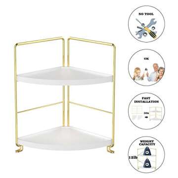 kaileyouxiangongsi 2-Tier Kitchen Spice Rack-Corner Bathroom Shelf- Triangle Standing Storage Rack for Bathroom, Living Room, Bedroom, Kitchen (Golden)