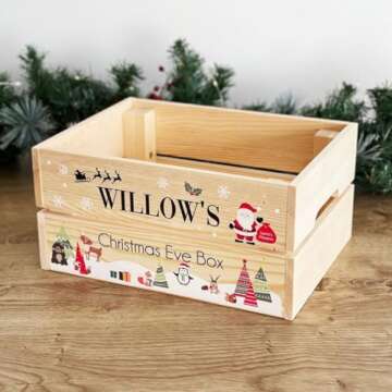 Personalized Children'S Christmas Eve Crate Christmas Gifts For Kids Custom Christmas Boxes Wooden F...