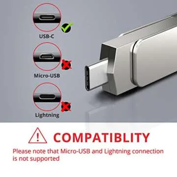 MOSDART 128GB USB3.1 Fast Speed C and A Dual Flash Drive, exFAT Memory Stick with Keychain Loop, for iPhone 15 and 16, Android Phone, iPad, MacBook, Silver