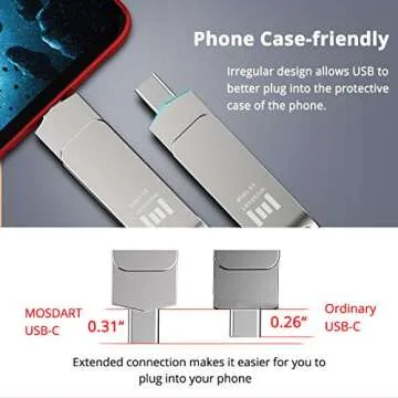 MOSDART 128GB USB3.1 Fast Speed C and A Dual Flash Drive, exFAT Memory Stick with Keychain Loop, for iPhone 15 and 16, Android Phone, iPad, MacBook, Silver