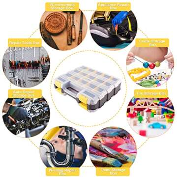 Hardware Organizer Box 34 Compartments Small Parts Organizer with Removable Dividers Durable Plastic Double Side Tools Box Screw Organizer For Nuts, Bolts, Screws, Nails, Small Hardware (Yellow)