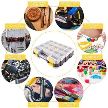 Hardware Organizer Box 34 Compartments Small Parts Organizer with Removable Dividers Durable Plastic Double Side Tools Box Screw Organizer For Nuts, Bolts, Screws, Nails, Small Hardware (Yellow)
