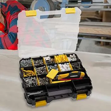 Hardware Organizer Box 34 Compartments Small Parts Organizer with Removable Dividers Durable Plastic Double Side Tools Box Screw Organizer For Nuts, Bolts, Screws, Nails, Small Hardware (Yellow)