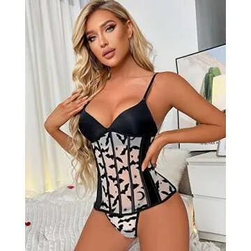 Banamic Women Corset Lingerie Sexy Corset Bodysuit Overbust Body Shaper Bustier