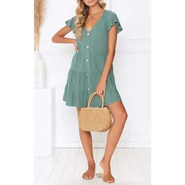 MITILLY Women's Summer V Neck Button Down Dress with Pockets