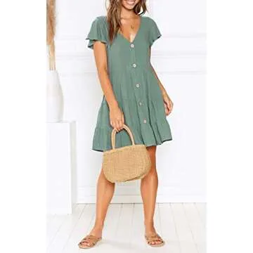 MITILLY Women's Summer V Neck Button Down Dress with Pockets