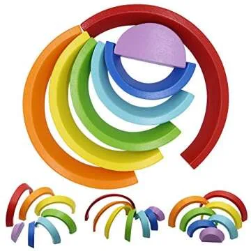 MorTime Wooden Rainbow Stacker, Tunnel Stacking Game, Jigsaw Puzzles Educational Toys, Shape Matching Learning Toy Set, Early Development Gift for Toddler