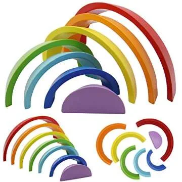 MorTime Wooden Rainbow Stacker, Tunnel Stacking Game, Jigsaw Puzzles Educational Toys, Shape Matching Learning Toy Set, Early Development Gift for Toddler