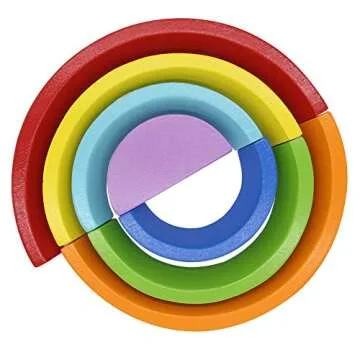 MorTime Wooden Rainbow Stacker, Tunnel Stacking Game, Jigsaw Puzzles Educational Toys, Shape Matching Learning Toy Set, Early Development Gift for Toddler