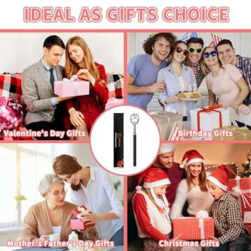 WOVTE Bear Claw Black Telescopic Back Scratcher, Extendable Back Scratcher for Men Women, Stocking S...