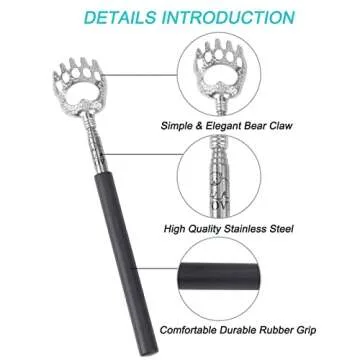 WOVTE Bear Claw Black Telescopic Back Scratcher, Extendable Back Scratcher for Men Women, Stocking Stuffers Easter Basket Stuffers for Adults Men Women, Birthday Gifts for Men Women Dad Husband