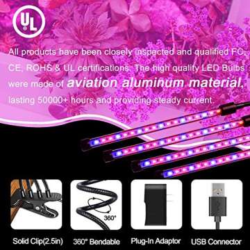 LED Grow Lights for Indoor Plants - JUEYINGBAILI Gooseneck Plant Lights with Red Blue Full Spectrum, Auto ON/Off 3 9 12 Timer, 9 Dimmable Levels Clip Plant Growing Lamp (with Power Adapter)