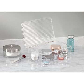 iDesign Clarity BPA-Free Plastic Vanity Organizer Box with Lid - 9" x 9" x 3", Clear,Medium,39510