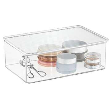 iDesign Clarity BPA-Free Plastic Vanity Organizer Box with Lid - 9" x 9" x 3", Clear,Medium,39510