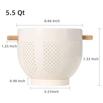 Metal Colander with Wood Handle and Stable Base, 5.5 Quart Powder Coated Steel Kitchen Strainer Bask...