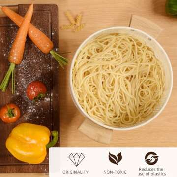 Metal Colander with Wood Handle and Stable Base, 5.5 Quart Powder Coated Steel Kitchen Strainer Basket for Draining Pasta, Vegetable and fruit,Cream