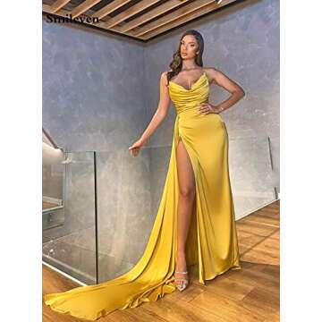 Women's Satin Mermaid Prom Dresses Long 2023 High Split Formal Evening Party Gowns Olive Green US16