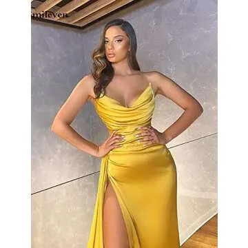 Women's Satin Mermaid Prom Dresses Long 2023 High Split Formal Evening Party Gowns Olive Green US16