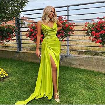 Women's Satin Mermaid Prom Dresses Long 2023 High Split Formal Evening Party Gowns Olive Green US16