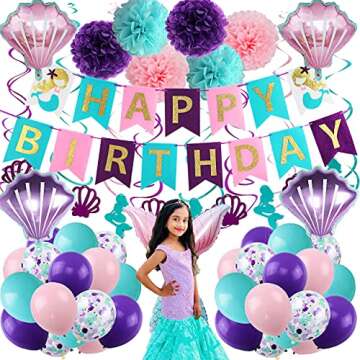 Mermaid Party Supplies Mermaid Birthday Party Decorations for Girl's Birthday Party and Baby Shower Party Decoration