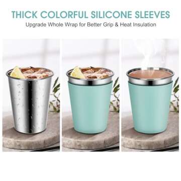 Rommeka Kids Cups Spill Proof, 4 Pack 12oz Stainless Steel Toddler Cups with Straws and Lids, Sippy Cup with Silicone Sleeves, Kids Cups for School Home