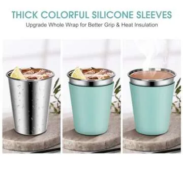 Rommeka Kids Cups Spill Proof, 4 Pack 12oz Stainless Steel Toddler Cups with Straws and Lids, Sippy Cup with Silicone Sleeves, Kids Cups for School Home