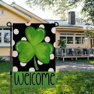 Happy St Patrick's Day Garden Flag 12x18 Inch Burlap Double Sided Green Lucky Shamrock Sign Clover Decorative Garden Flags for Home Decor