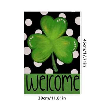 Happy St Patrick's Day Garden Flag 12x18 Inch Burlap Double Sided Green Lucky Shamrock Sign Clover Decorative Garden Flags for Home Decor