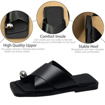 EGEBS Women's Stylish Toe Ring Slides for Summer Comfort