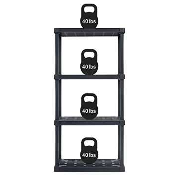 IRIS USA 4-Tier Heavy Duty Plastic Shelving Unit, 48" Tall - 40lbs per Shelf, Modular Garage Rack Storage Organizer for Home, Basement, Laundry & Utility Room, 12"D x 24"W x 48"H - Black