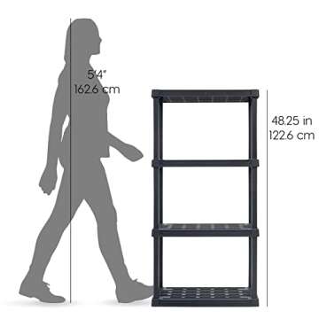 IRIS USA 4-Tier Heavy Duty Plastic Shelving Unit, 48" Tall - 40lbs per Shelf, Modular Garage Rack Storage Organizer for Home, Basement, Laundry & Utility Room, 12"D x 24"W x 48"H - Black