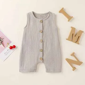 Cecobora Infant Newborn Baby Boys Girls Cotton Linen Romper Summer Jumpsuit Sleeveless Overalls Clot...