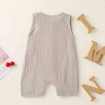 Cecobora Infant Newborn Baby Boys Girls Cotton Linen Romper Summer Jumpsuit Sleeveless Overalls Clothing Set (Grey, 3-6 Months)