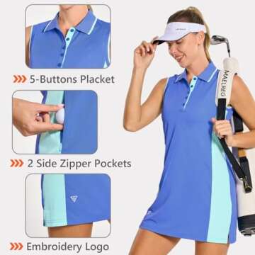 M MAELREG Tennis Dress with Built in Shorts Moisture Wicking Activewear Sports Workout Sleeveless Womens Golf Dress Haze Blue