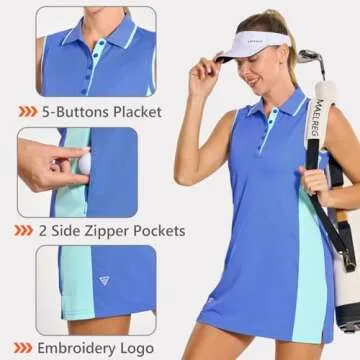 M MAELREG Tennis Dress with Built in Shorts Moisture Wicking Activewear Sports Workout Sleeveless Womens Golf Dress Haze Blue