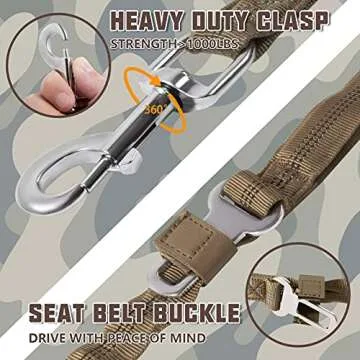 AUROTH Dog Leash Large Dogs, Heavy Duty Dog Leash Bungee, No Pull Dog Leash for Shock Absorption, Army Yellow Dog Training Leashes for Medium Large Breed Dogs 6FT, 2 Padded Handles