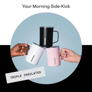 Corkcicle Triple Insulated Coffee Mug with Lid and Handle, Black, 16 oz – Stainless Steel Travel Mug Keeps Beverages Hot for 3+ Hours – Non-Slip, Easy-Grip, Spill-Resistant Tumbler
