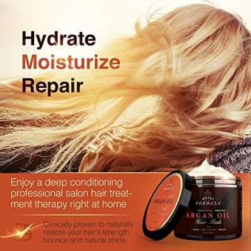 Argan Oil Hair Mask, 100% Organic Argan & Almond Oils - Deep Conditioner, Repair Dry Damaged, Color ...
